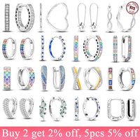 HOT 65 Style Sterling Silver 925 Pave Shiny CZ Heart Hoop Earrings Fit Original Earrings Fine Women Jewelry Fine Fashion Gifts