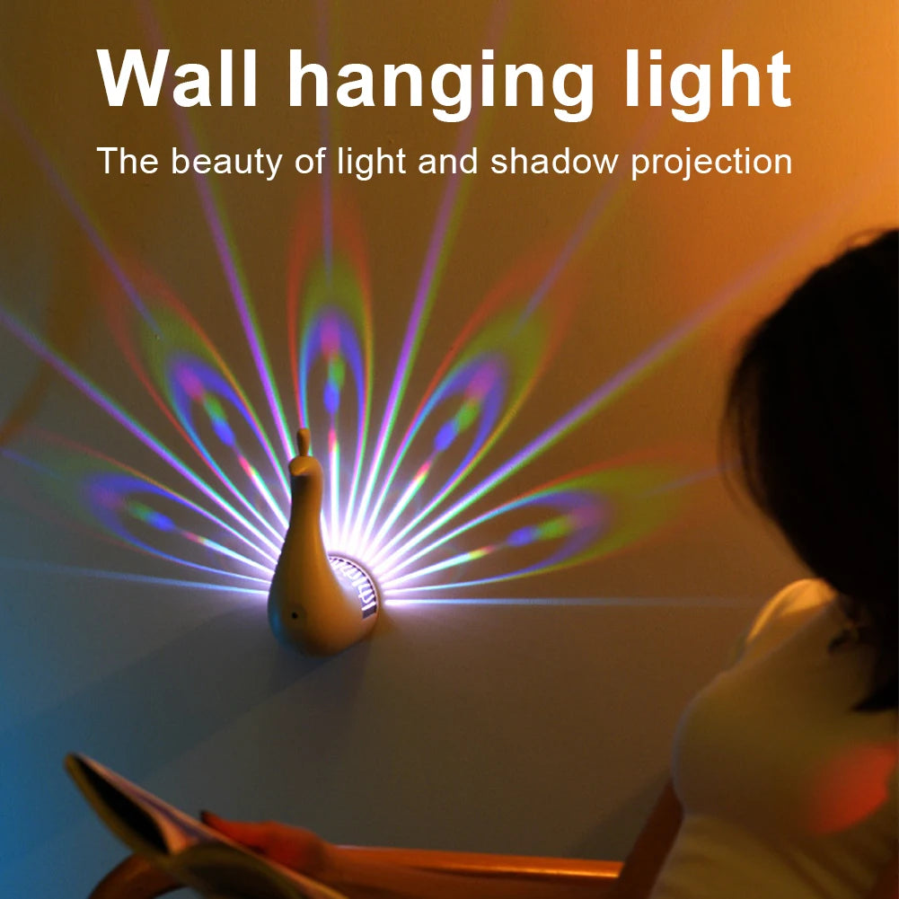 1/2PCS Peacock Projection Night Light LED Wall Lamp With Remote Control 12 Colors Bedroom Atmosphere Lamp Home Room Decor Light
