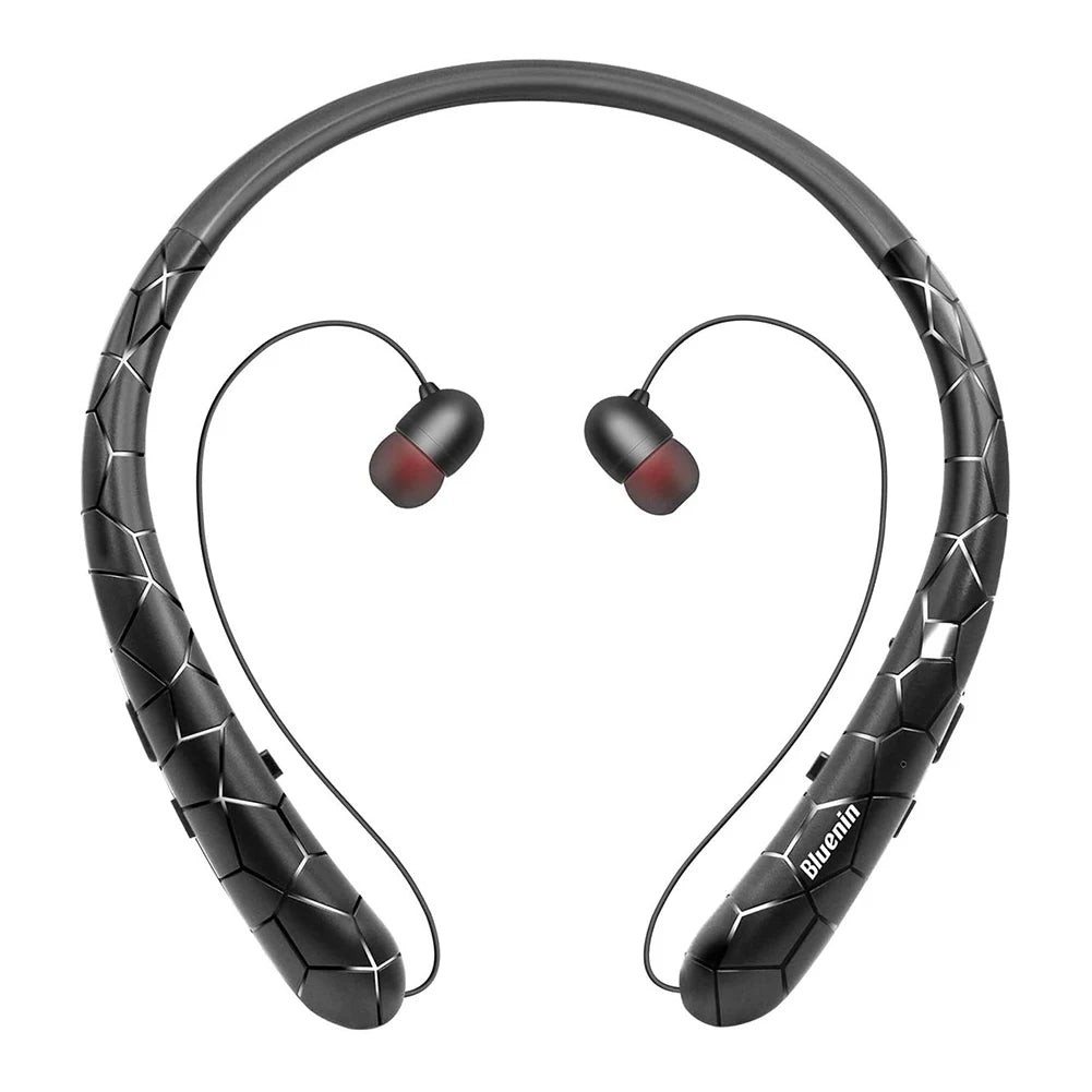 Neckband Headset Waterproof Running Headset Bluetooth-Compatible5.0 Noise Canceling Retractable Earbuds for Office Sports
