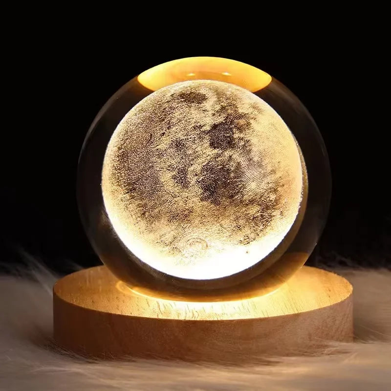 USB Night Light LED Crystal Ball 3D Moon Planet Galaxy Decor for Home Table Lamp Table Lamp Party Toys for Kids Adult Xmas Gifts