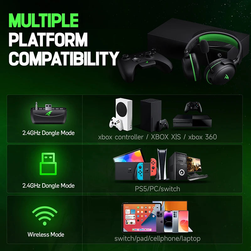 Kofire XG-ONE 2.4GHz XBOX Gaming Headset with ENC Mic Over-Ear Headphones 53mm Speaker 3D Sound  PC PS4 PS5 Options Game Music