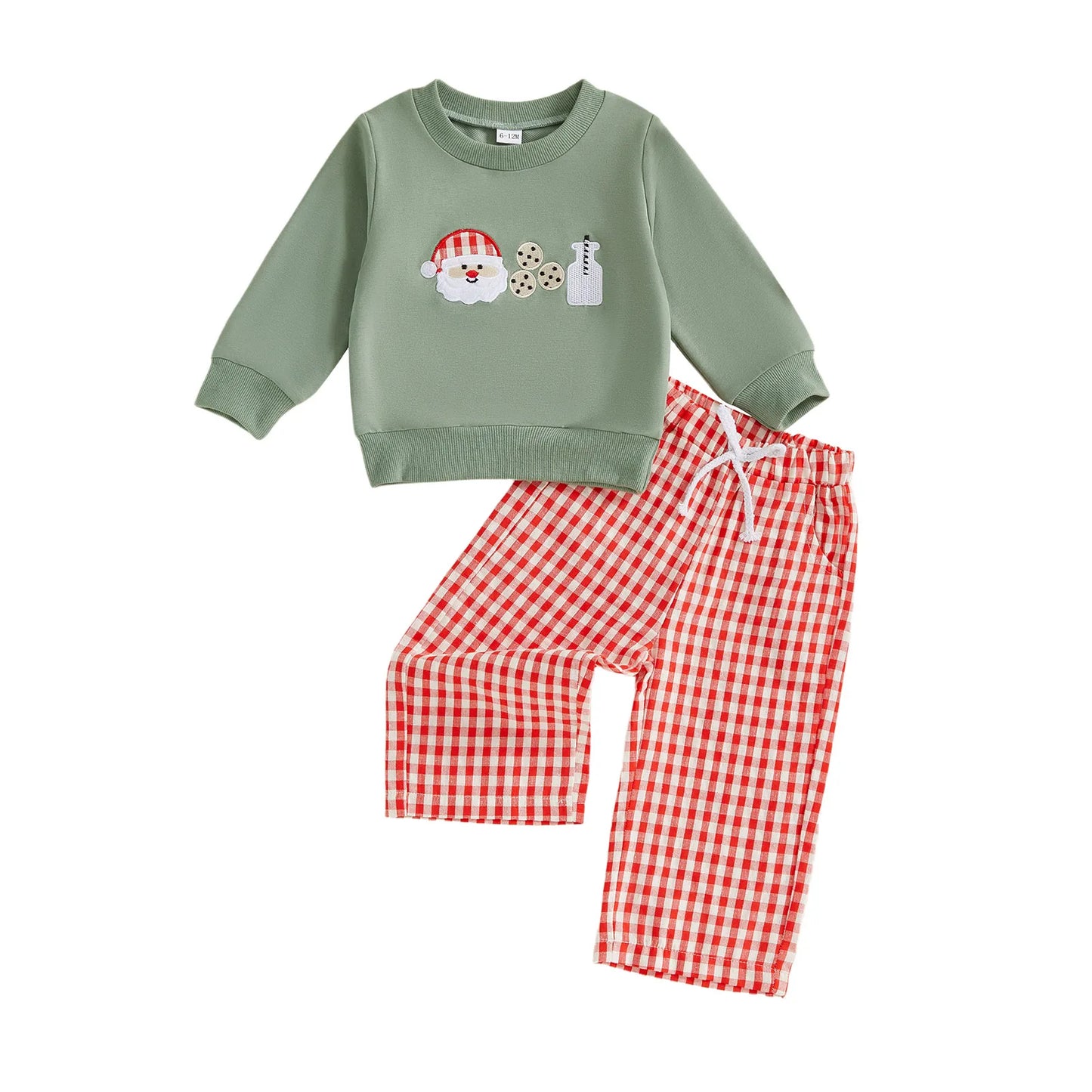 Infant Christmas Costume Reindeer Embroidery Hoodie Plaid Elastic Waist Pants 2 Piece Set for Baby Boy Girl