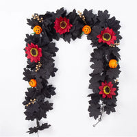 Artificial Fall Maple Leaf Wreath with Pumpkins and Berries for Halloween Thanksgiving Harvest Home Decorations