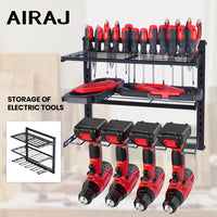 AIRAJ Wall-Mounted 3-Tier Storage Rack For Electric Tools Adjustable Heavy-Duty Garage Tool Organizer With Cordless Drill Holder
