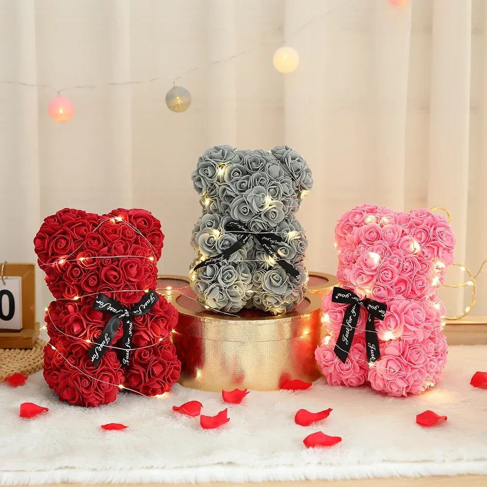 2025 Eternal Flower 25cm Artificial Teddy Rose Flower Bear with Box Girlfriend Women Birthday Wedding Party Decor Romantic Gift
