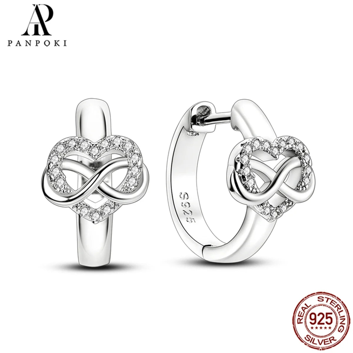 HOT 65 Style Sterling Silver 925 Pave Shiny CZ Heart Hoop Earrings Fit Original Earrings Fine Women Jewelry Fine Fashion Gifts
