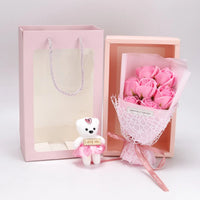Valentine's Day Artificial Rose Bouquet Gift Box with Teddy Bear - Soap Flower Roses for Mother's Day, Christmas,