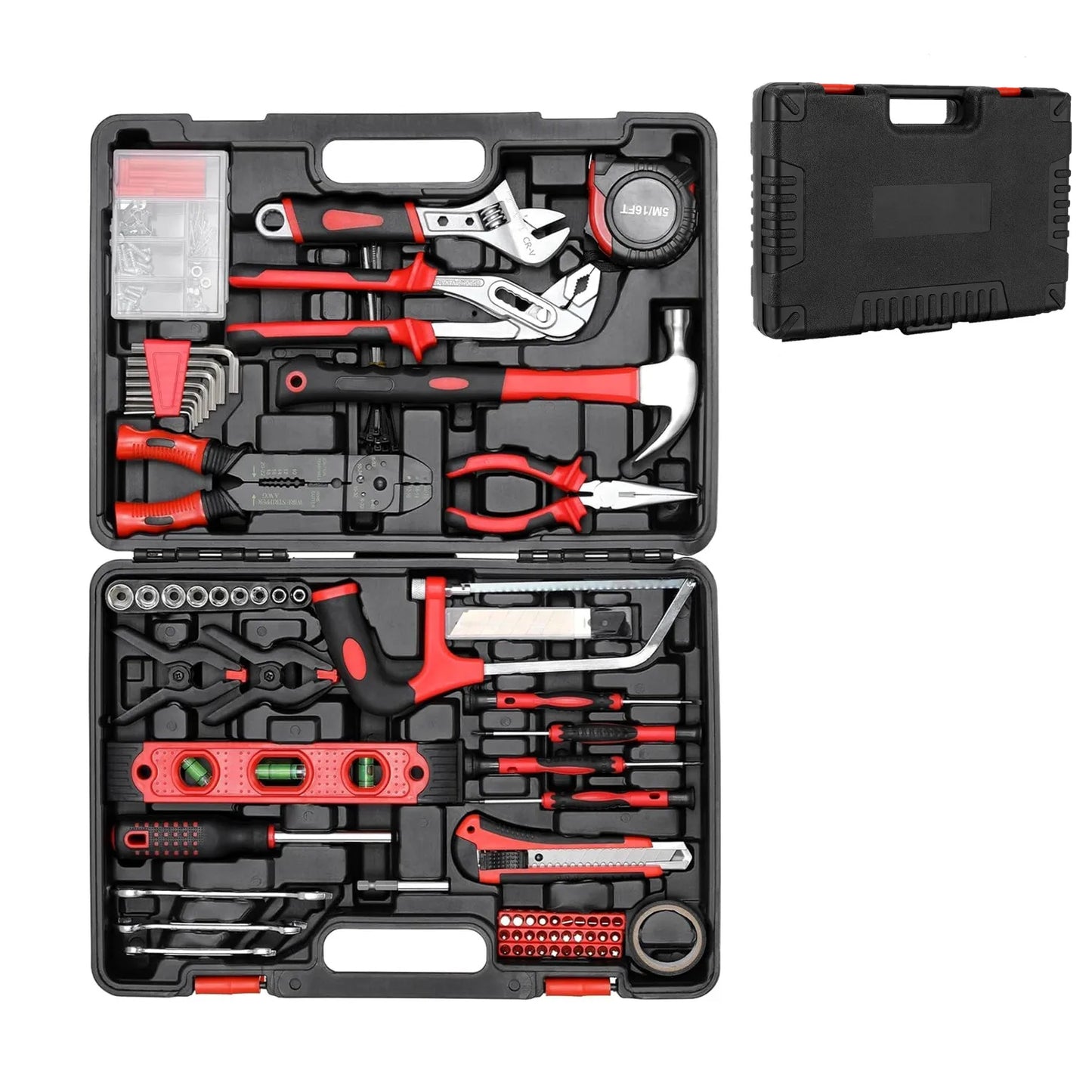 218 Piece Tool Box Tool Set with Screwdriver, Hex Sockets, Hammer, Pliers, for Household, DIY, Cars, Garage