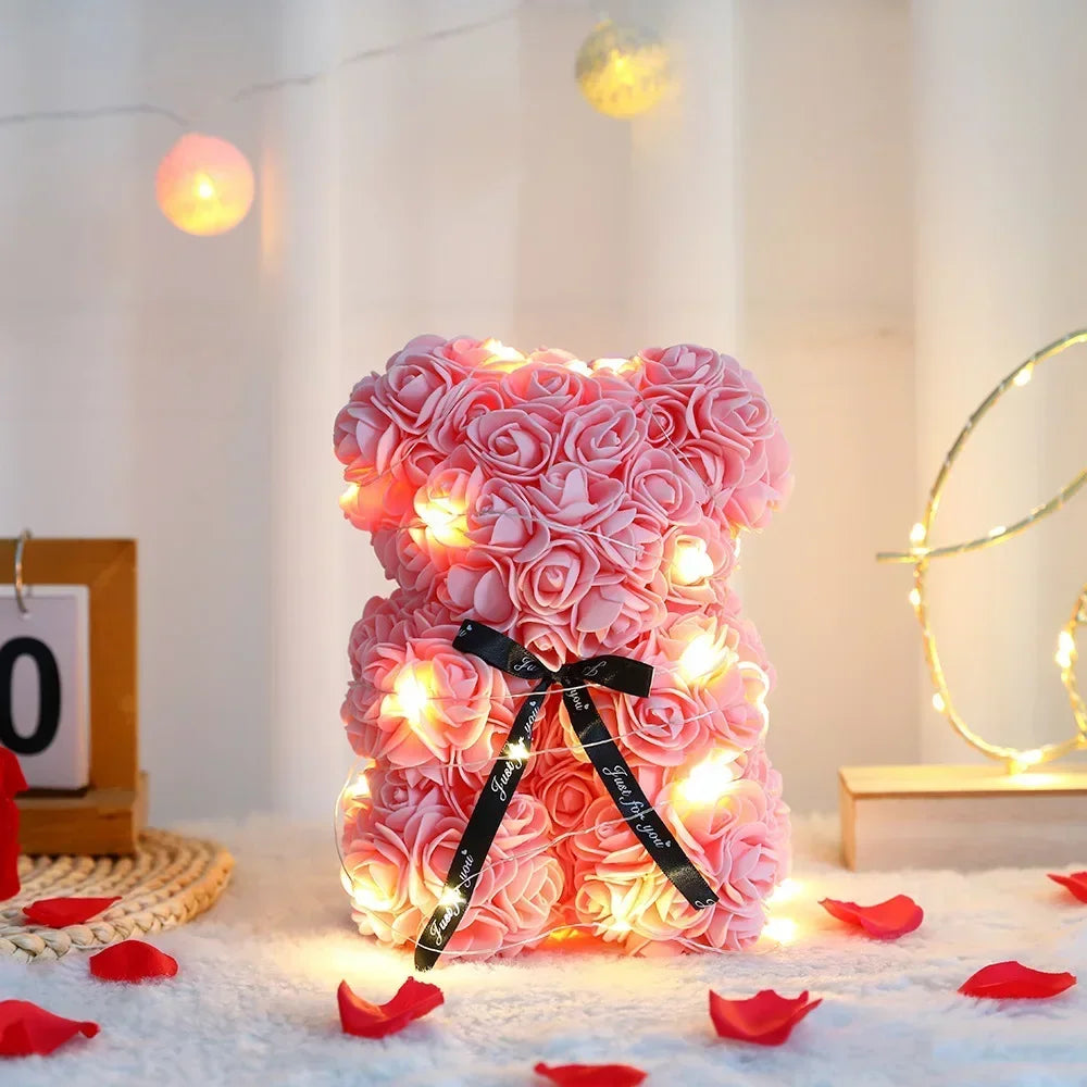 2025 Eternal Flower 25cm Artificial Teddy Rose Flower Bear with Box Girlfriend Women Birthday Wedding Party Decor Romantic Gift