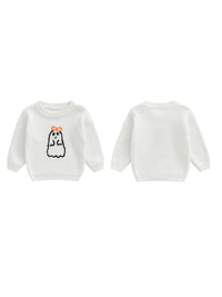 Infant Baby Boy Halloween Sweater Pumpkin Patchwork Applique Ribbed Crew Neck Long Sleeve Knitted Tops for Autumn Winter