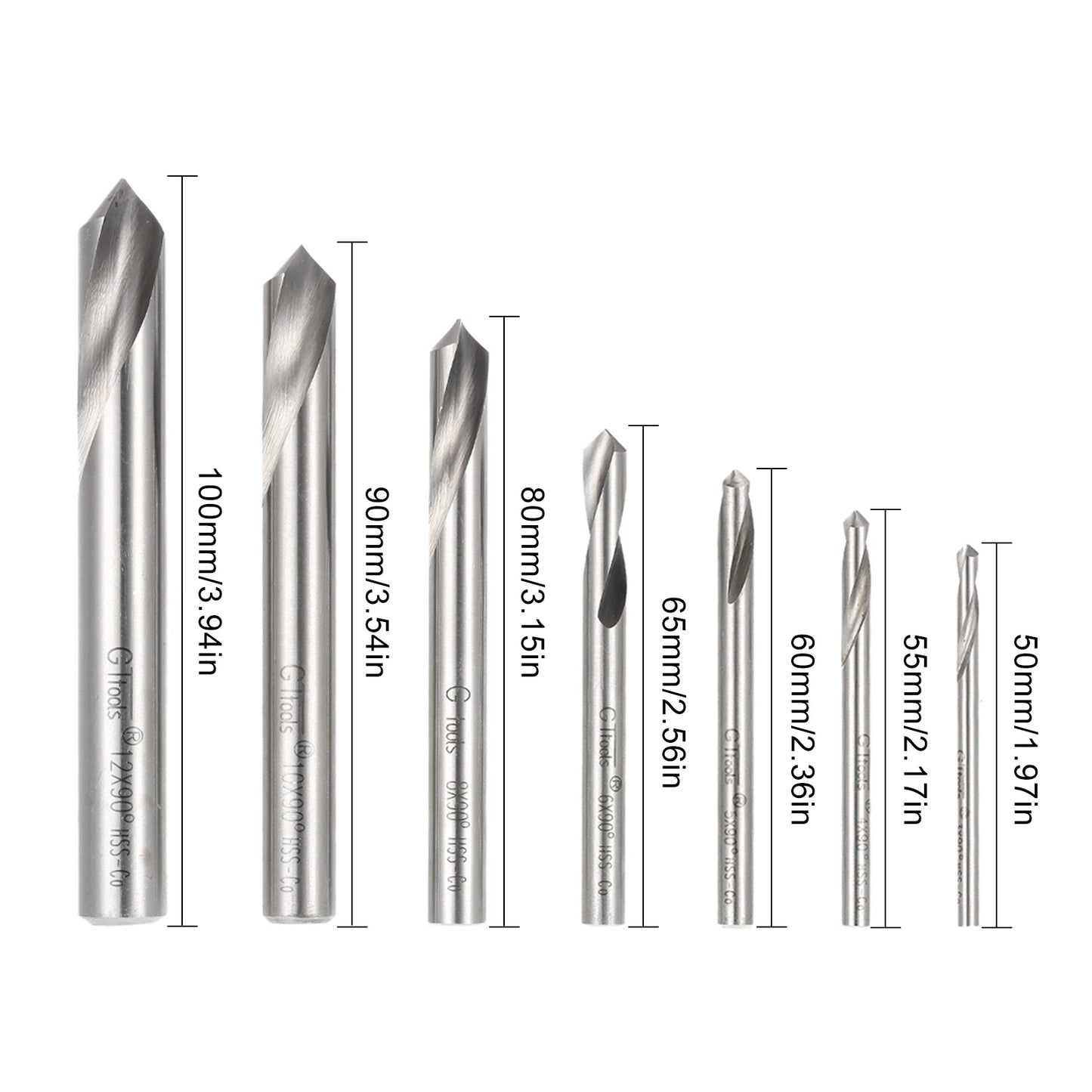 7PCS M42 HSS Drill Bits High Speed Steel Cobalt Spotting Drill Bits Set Round Shank 90 Degree Drilling Chamfering Tool 3mm-12mm