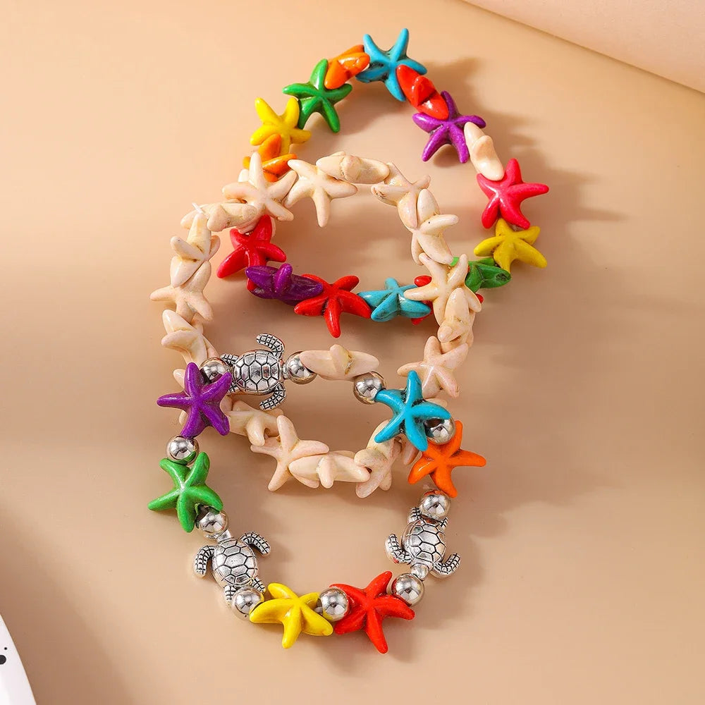 Bohemia Colorful Starfish Bracelets for Women Girls Turtle Beaded Bracelets Summer Beach Jewelry Gifts