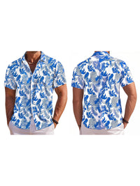 Men s Tropical Print Short Sleeve Hawaiian Shirt with Button Down Collar for Casual Beachwear and Everyday Wear