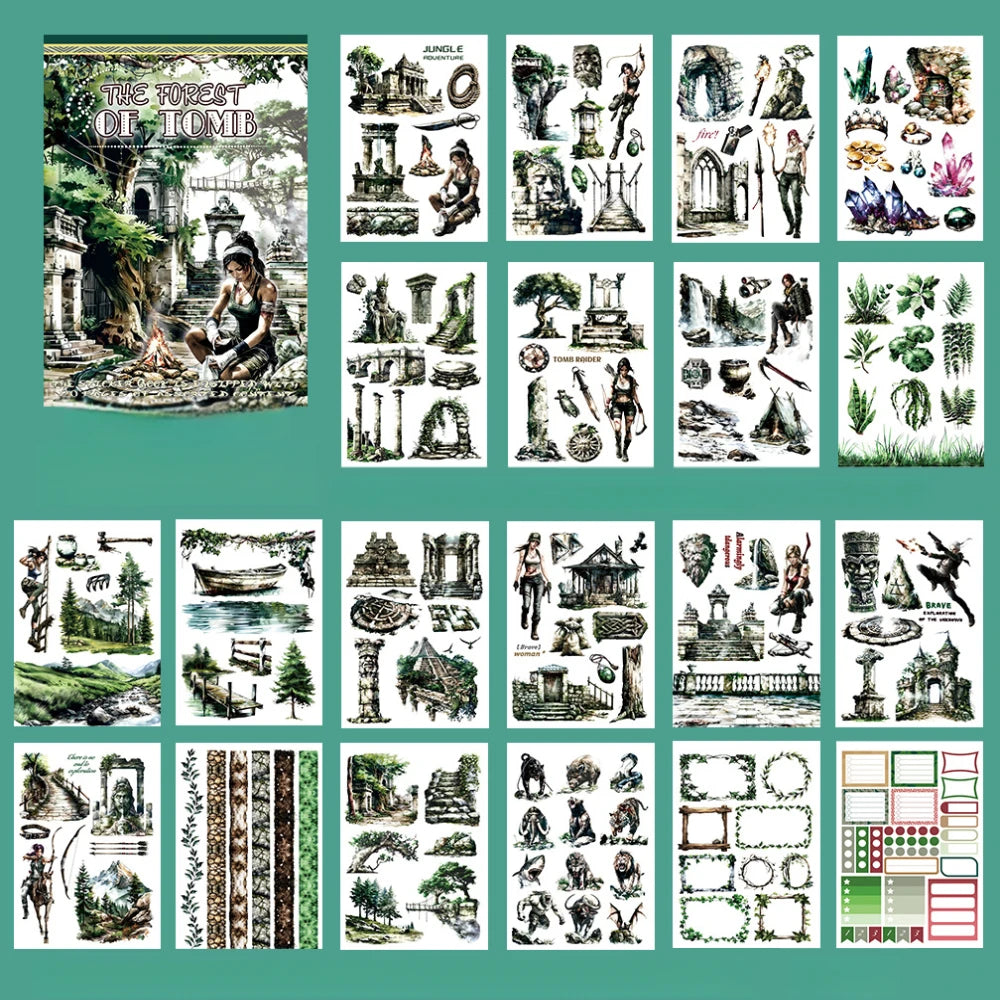 A5 Western Style Character Theme Stickers Book PET Material Pre-cut Model Retro Literary Style Diary Decoration Basic Material