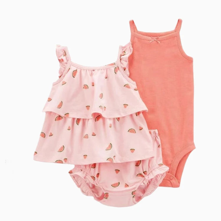 Summer Baby Girls Clothes Set Cotton Flower Fashion Infant Outfits Short Sleeved Bodysuit Shorts 3Pcs kids Clothing 6-24 Months