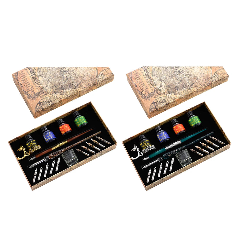 European Dip Pen Fountain Retro Starry Sky Glass Calligraphy Pen Stationery Gift