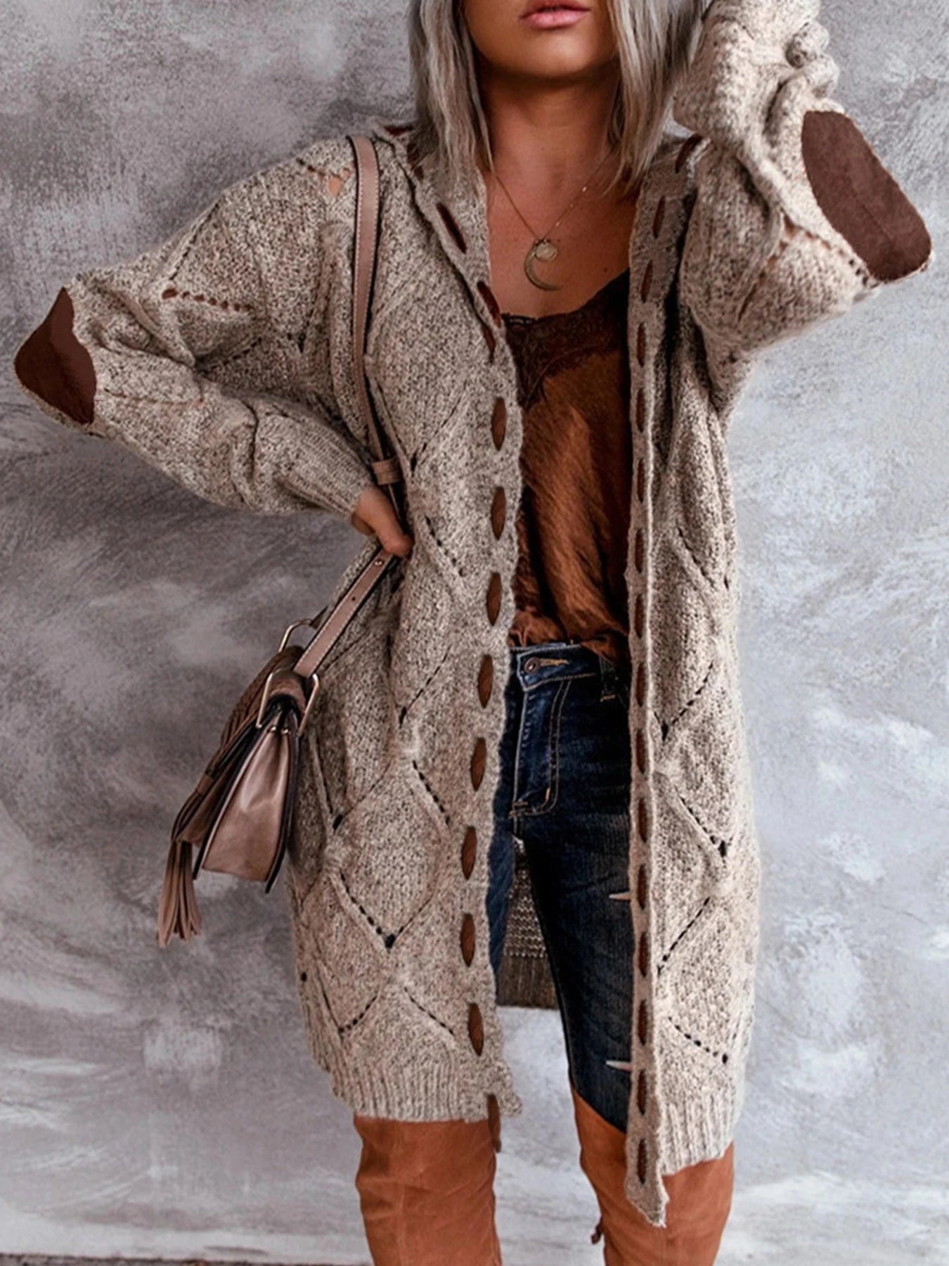 Plus Size Women's Loose Hooded Cardigan Color Matching Adjustable Drawstring Design Autumn and Winter Coat