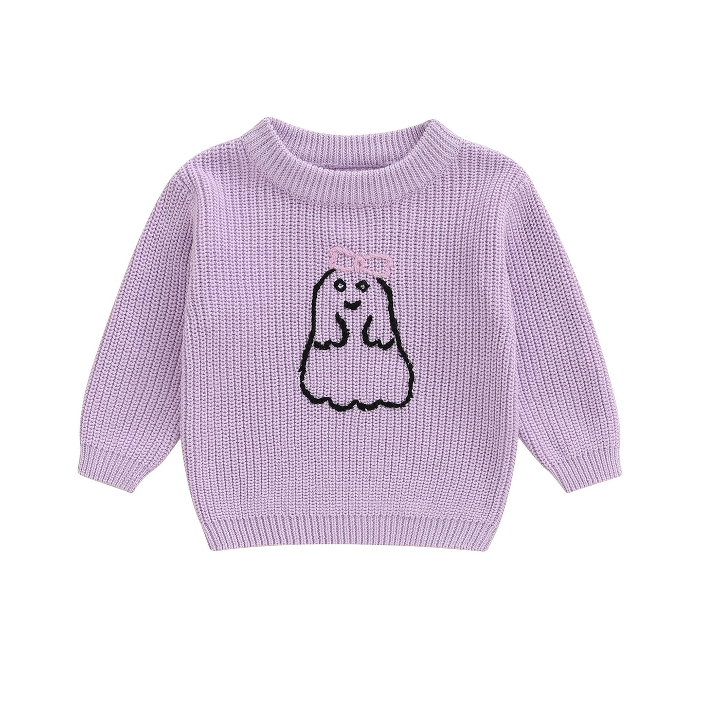 Infant Baby Boy Halloween Sweater Pumpkin Patchwork Applique Ribbed Crew Neck Long Sleeve Knitted Tops for Autumn Winter