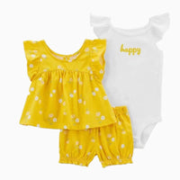 Summer Baby Girls Clothes Set Cotton Flower Fashion Infant Outfits Short Sleeved Bodysuit Shorts 3Pcs kids Clothing 6-24 Months