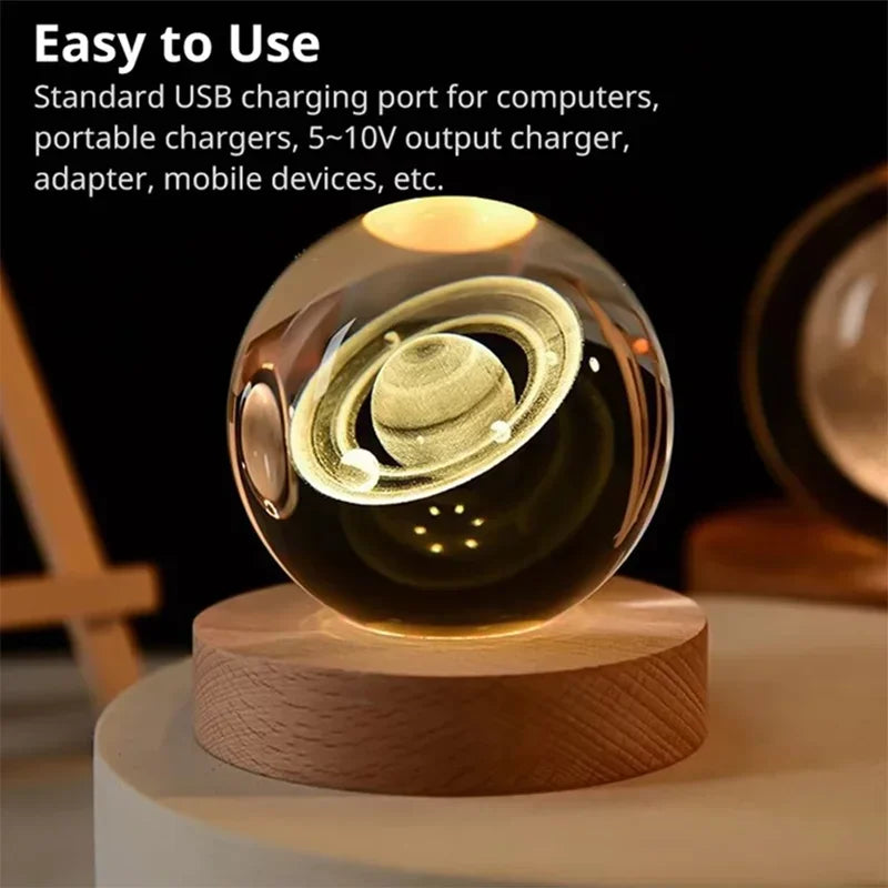 USB Night Light LED Crystal Ball 3D Moon Planet Galaxy Decor for Home Table Lamp Table Lamp Party Toys for Kids Adult Xmas Gifts
