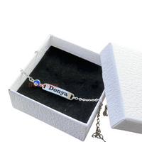 DUOYING Customised Rainbow Name Bracelet Engraved Letter ID Flower Bar Bangle Adjustable Strawberry Bracelet For Kids Gift