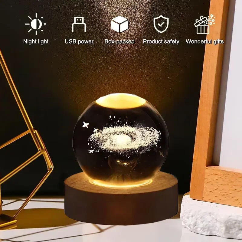 USB Night Light LED Crystal Ball 3D Moon Planet Galaxy Decor for Home Table Lamp Table Lamp Party Toys for Kids Adult Xmas Gifts