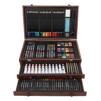 142PCS Set Wooden Art Set 24PCS Colored Pencils 24PCS Oil Pastels 60PCS Crayons Watercolor Paints Erasers Pencil Rollers Sketchb
