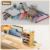 Bamboo Art ply Organizer 360 Rotating Pen Holder with Handle Holds 400+ Pencils 15 Compartments Desktop Storage Stationary Cadd