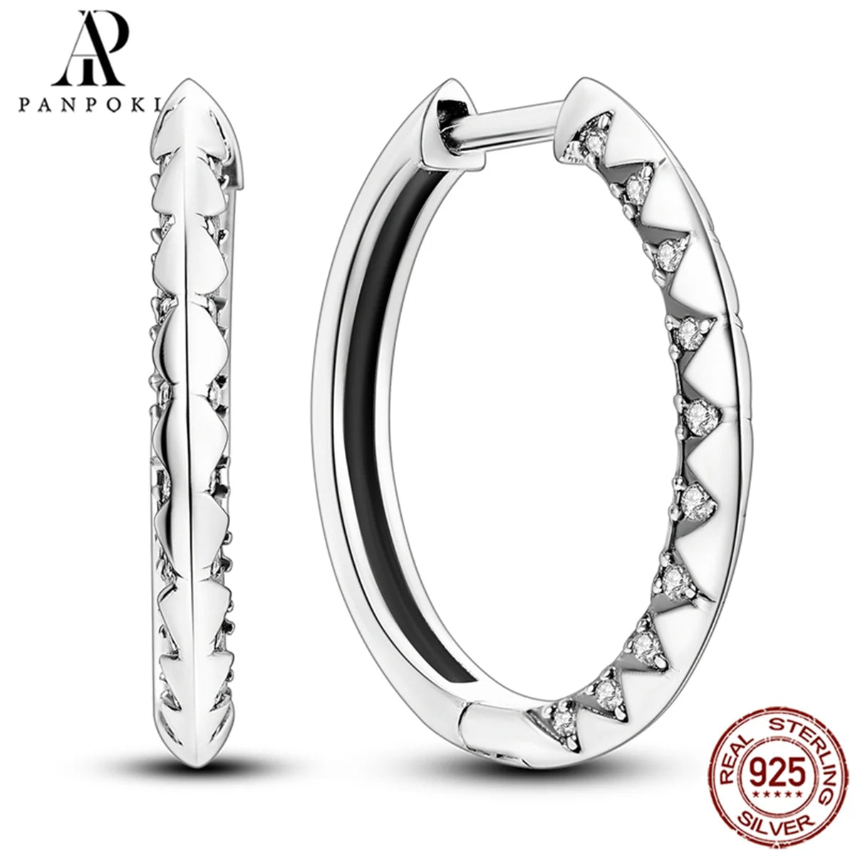 HOT 65 Style Sterling Silver 925 Pave Shiny CZ Heart Hoop Earrings Fit Original Earrings Fine Women Jewelry Fine Fashion Gifts
