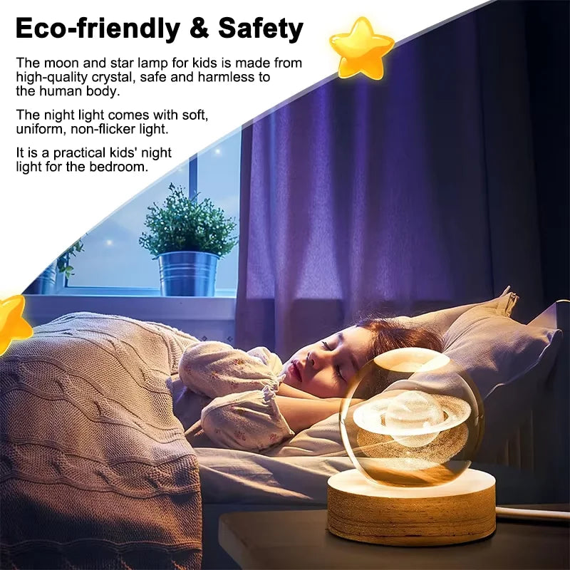 USB Night Light LED Crystal Ball 3D Moon Planet Galaxy Decor for Home Table Lamp Table Lamp Party Toys for Kids Adult Xmas Gifts