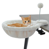 Cozy Removable&Portable Cat Bed,Safe Cat Hammock&Basket with Interactive Plush Ball Toy, Beige,Perfect for Indoor Cats&Desk Use