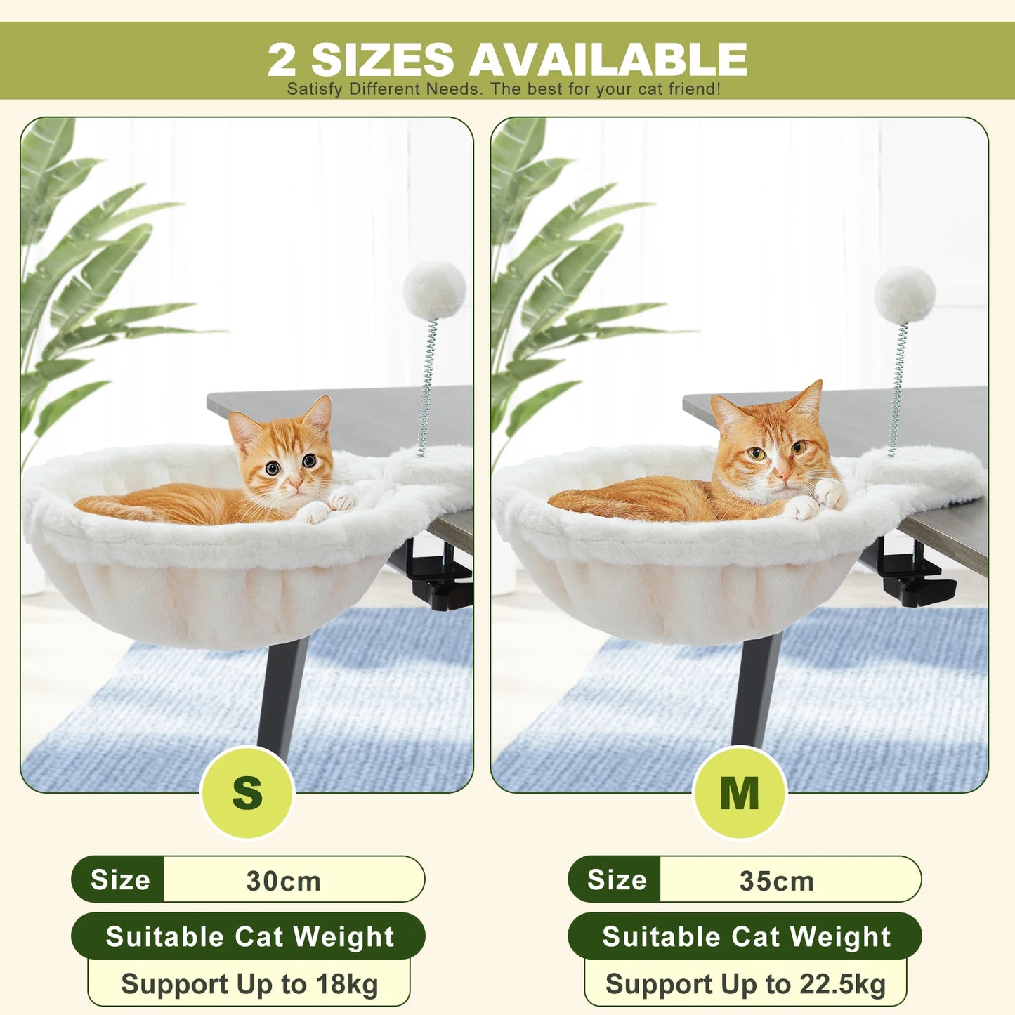 Cozy Removable&Portable Cat Bed,Safe Cat Hammock&Basket with Interactive Plush Ball Toy, Beige,Perfect for Indoor Cats&Desk Use