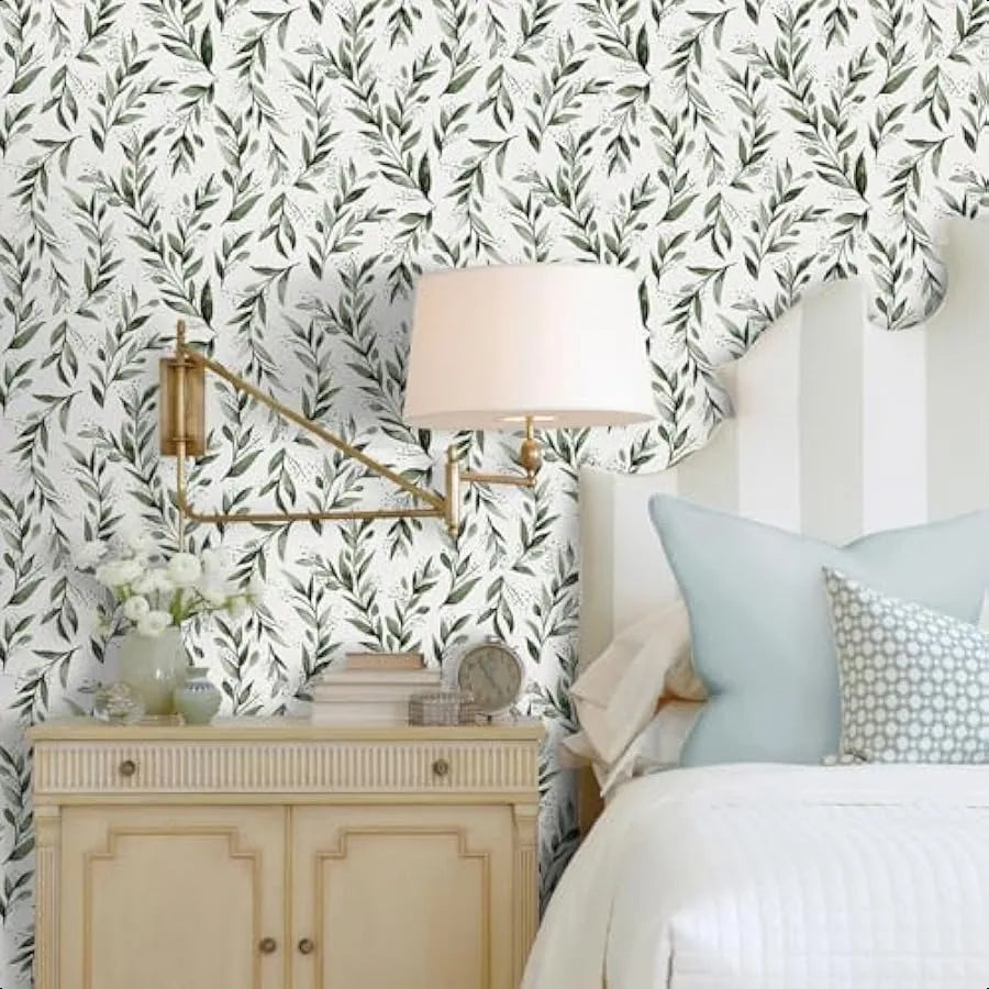 Green Leaf Wallpaper Peel and Stick Olive Leaf Contact Paper 17.7inch x 118.1inch Green Peel and Stick Wallpaper Modern Farmhou