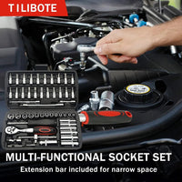46PCS 1/4 inch Drive Socket Set,Metric Ratchet Wrench Set with 4-14mm CR-V Sockets, Mechanic Tool Kits for Household Auto Repair