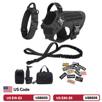 Military Large Dog Harness Collar Leash Bags Patches Set Pet Malinois Training Vests Tactical Dogs Harnesses Accessories