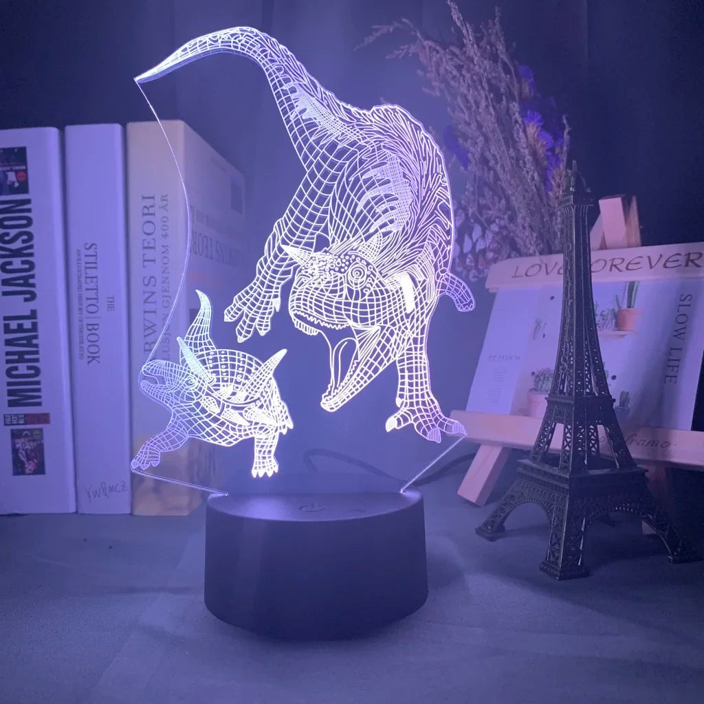 Baby Night Light Dinosaur Triceratops for Kids Bedroom Decor Nightlight Cool Birthday Gift 3d Illusion Acrylic Battery Desk Lamp