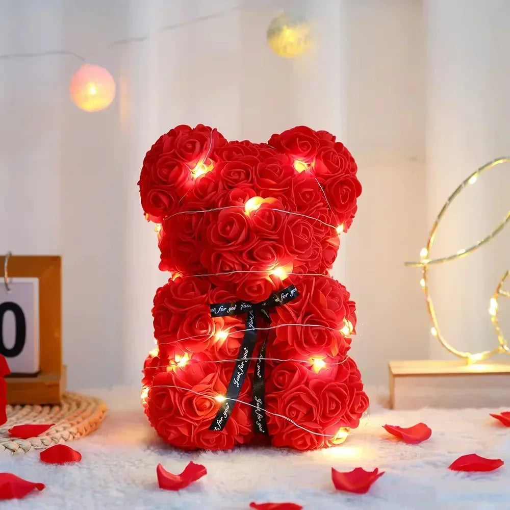 2025 Eternal Flower 25cm Artificial Teddy Rose Flower Bear with Box Girlfriend Women Birthday Wedding Party Decor Romantic Gift