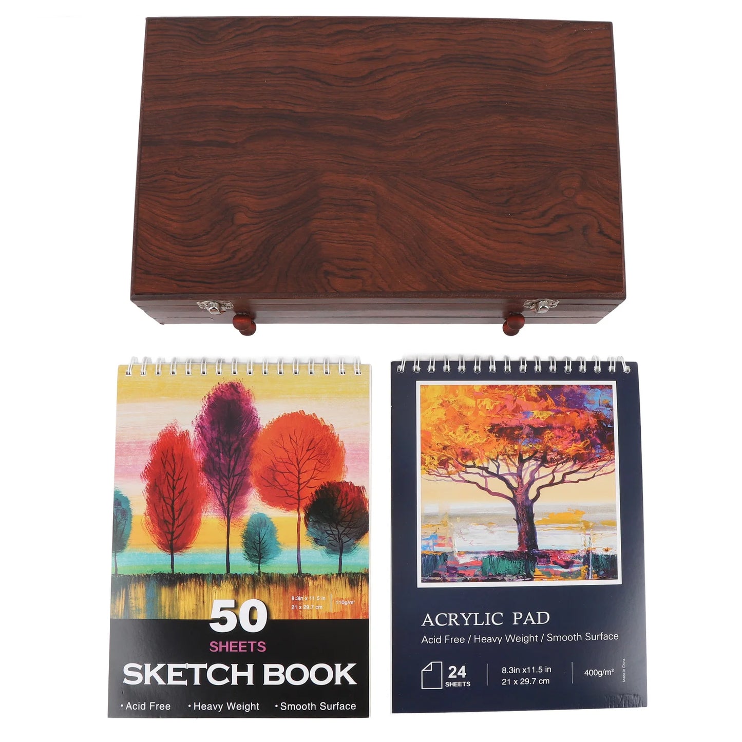 142PCS Set Wooden Art Set 24PCS Colored Pencils 24PCS Oil Pastels 60PCS Crayons Watercolor Paints Erasers Pencil Rollers Sketchb