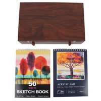 142PCS Set Wooden Art Set 24PCS Colored Pencils 24PCS Oil Pastels 60PCS Crayons Watercolor Paints Erasers Pencil Rollers Sketchb