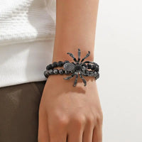 Gothic Black Spider Beads Bracelet for Women Men Unique Spider Web Charm Dark Personality Handmade Jewelry Gifts Accessories