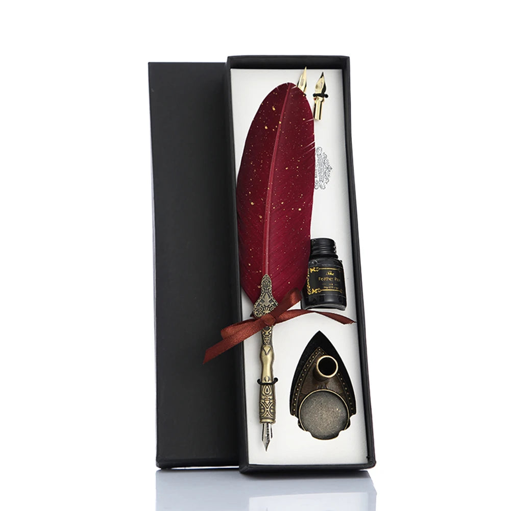 Retro Calligraphy Feather Dip Pen with 2 Nib Quill Fountain Writing Stationery