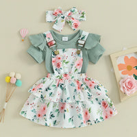 Toddler Girls 3-Piece Summer Set Ruffle Sleeve Top Floral Shorts and Bow Headband - Cute Baby Outfit for Newborns