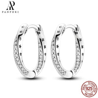 HOT 65 Style Sterling Silver 925 Pave Shiny CZ Heart Hoop Earrings Fit Original Earrings Fine Women Jewelry Fine Fashion Gifts