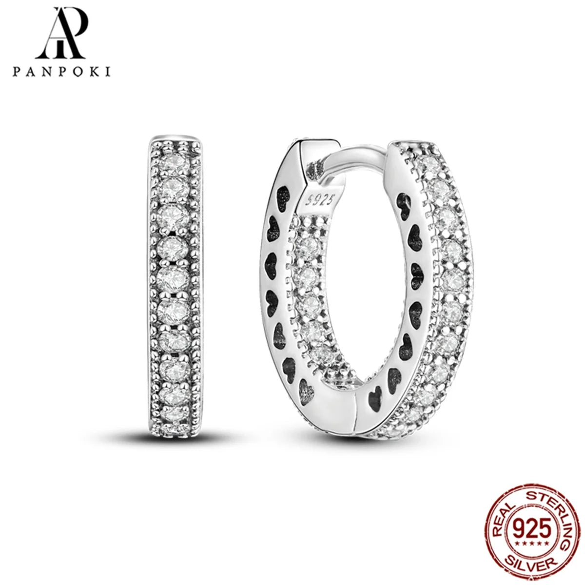 HOT 65 Style Sterling Silver 925 Pave Shiny CZ Heart Hoop Earrings Fit Original Earrings Fine Women Jewelry Fine Fashion Gifts