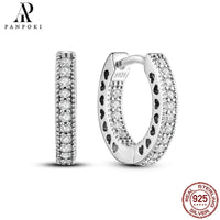 HOT 65 Style Sterling Silver 925 Pave Shiny CZ Heart Hoop Earrings Fit Original Earrings Fine Women Jewelry Fine Fashion Gifts