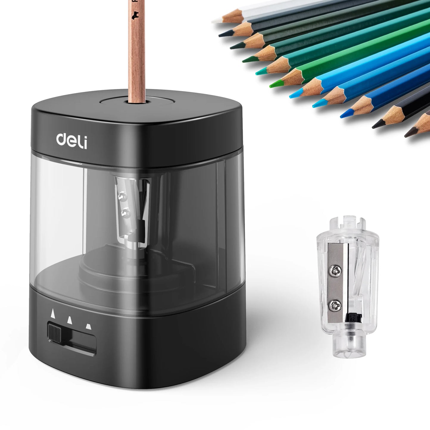 Deli Electric & Battery Pencil Sharpener, Automatic with Adjustable Thickness