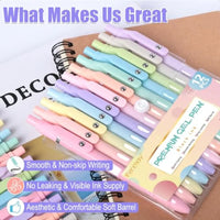 Gel Pens 12 Pcs 0.5mm Fine Point Aesthetic Pens Quick Dry No Smudge Smooth Writing Comfortable Grip Pen Cute Black Ink Journali