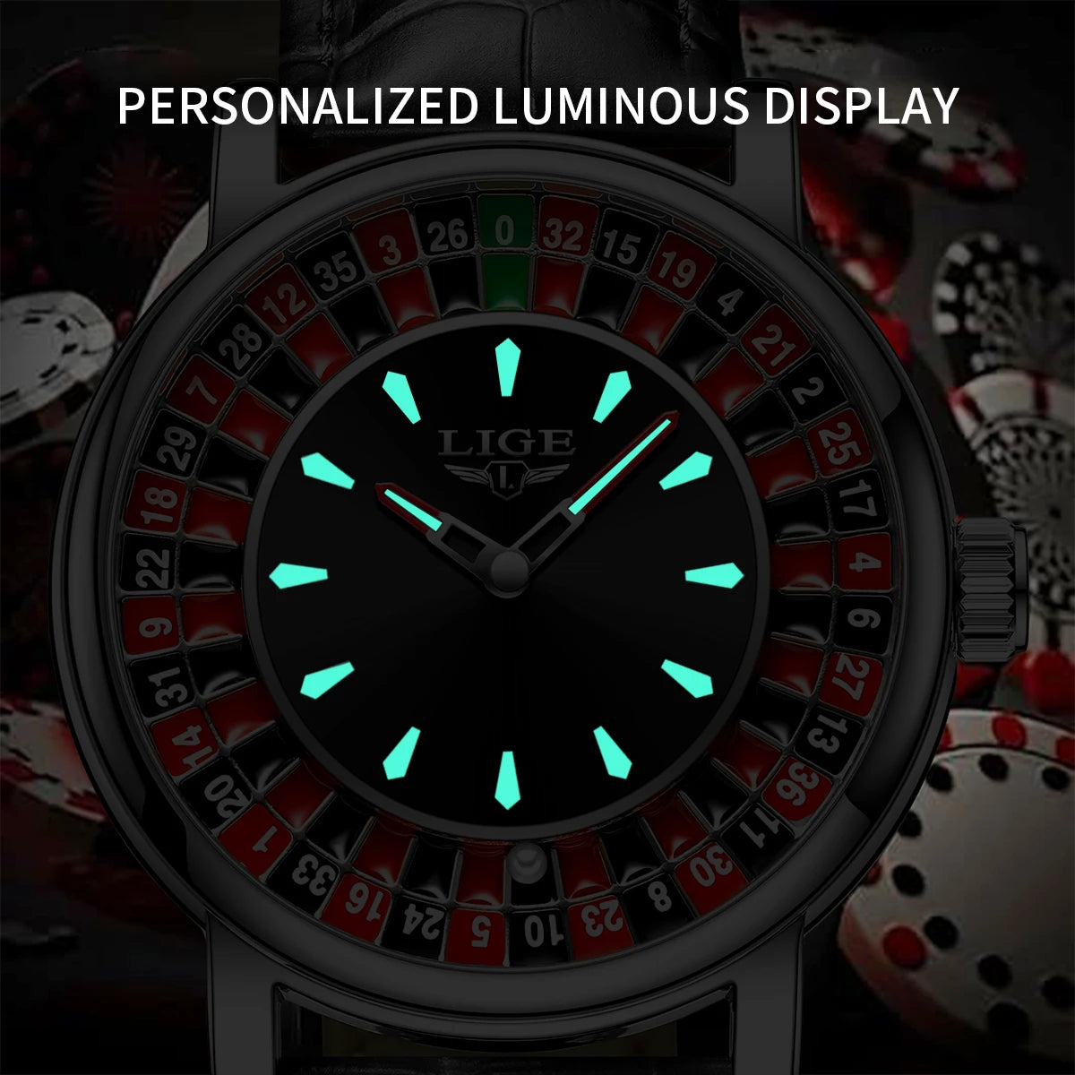 LIGE Quartz Man Watch Fashion Luxury Creative Roulette Game Dial Design Leather Casual Life Waterproof Watches for Men Gifts+Box