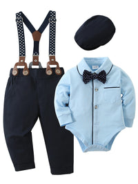 Baby Boy Clothes Infant Boy Gentleman Outfits Suit,Dress Shirt + Suspender Pants + Bowtie + Beret Hat Wedding