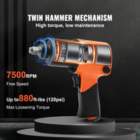 SucceBuy Air Impact Wrench 1/2"Square Drive Air Impact Gun Up to 880ft-lbs Nut-busting Torque 7500RPM Lightweight Pneumatic Tool